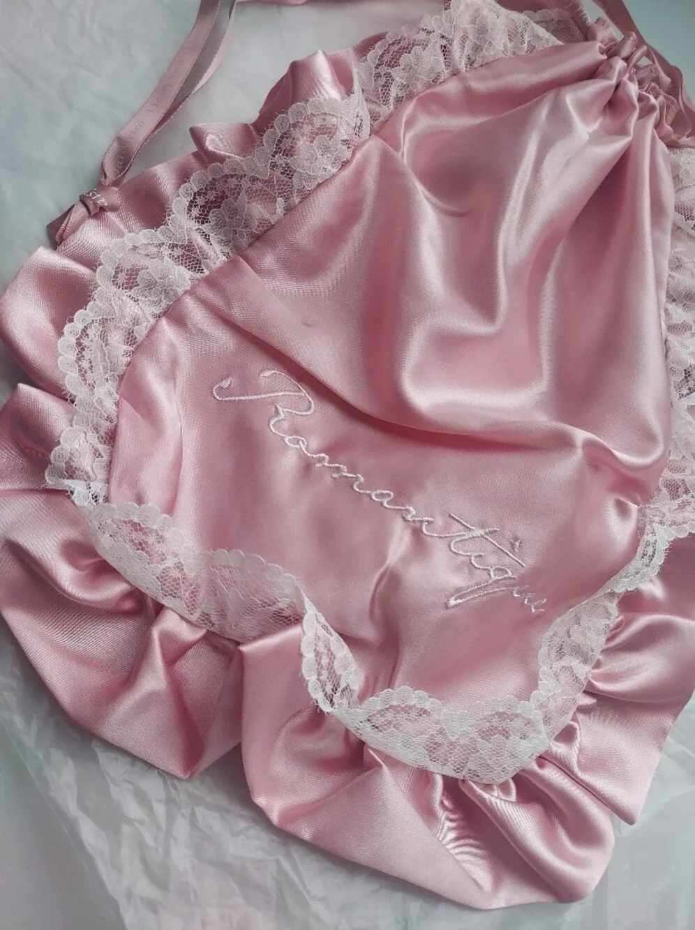 Japan brand Pink lace Satin Lace cloths cosmetic drawstring bag pouch